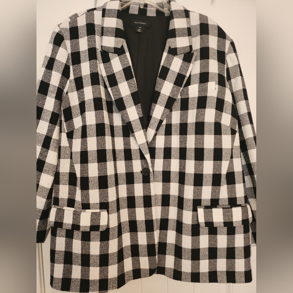 Halogen Women's Black and White Checkered Blazer Houndstooth Size 20W Academia - Picture 3 of 10